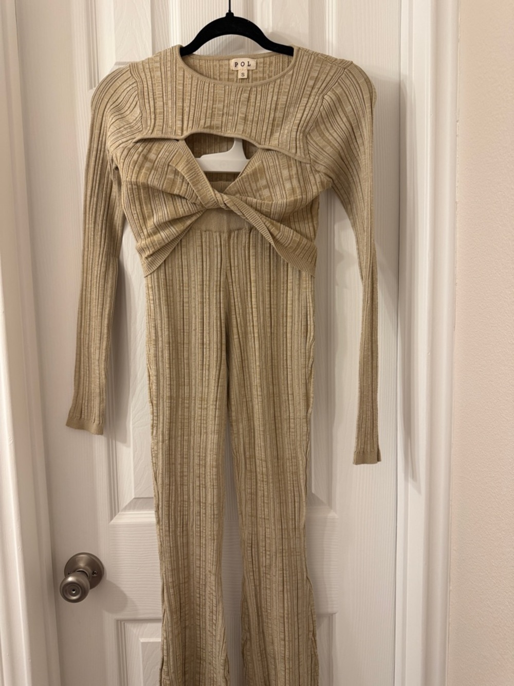 POL Ribbed Twist-Front Beige Two Piece Set- Small NWOT